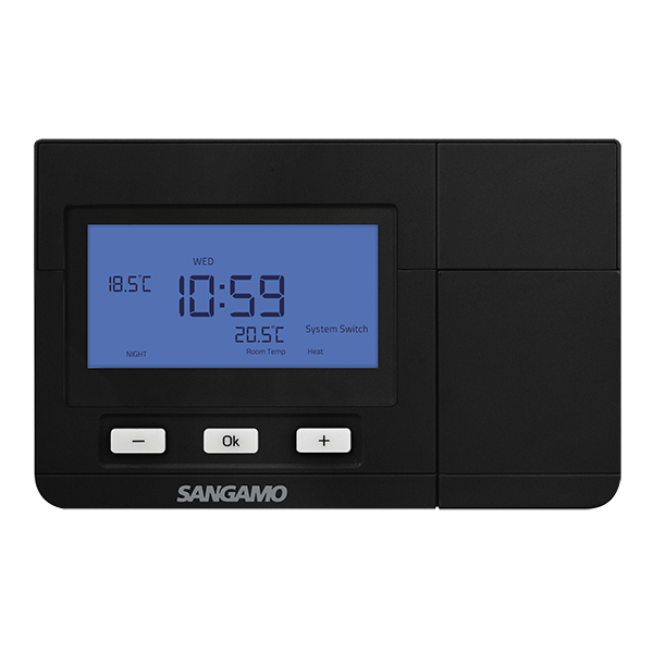 Sangamo Choice Plus Matt Black Electronic Thermostat With 7 Day Programmable Option CHPRSTATDPB