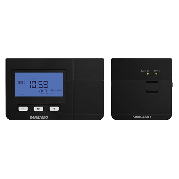 Sangamo Choice Plus Matt Black Wireless Thermostat with Programmable Schedules and Digital Display CHPRSTATDPRFB