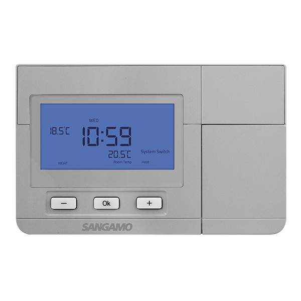 Sangamo Choice Plus Silver Electronic Thermostat With 7 Day Programmable Option CHPRSTATDPS