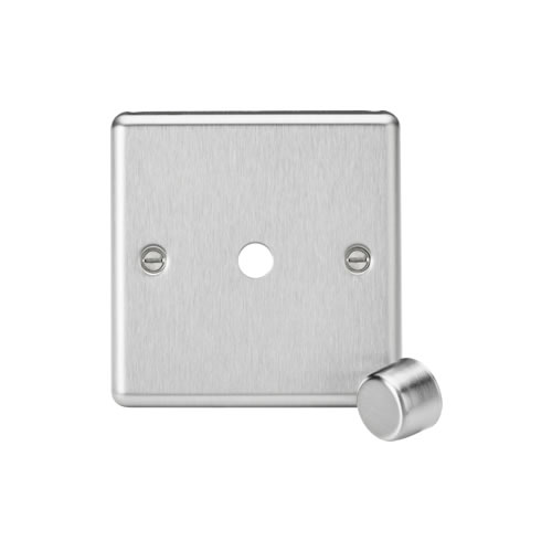 Knightsbridge Brushed Chrome 1 Gang Dimmer Plate with Matching Dimmer Cap CL1DIMBC
