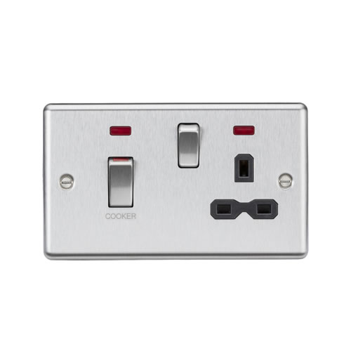 Knightsbridge Brushed Chrome 45A Double Pole Switch with 13A Switched Socket with Neons CL83MNBC