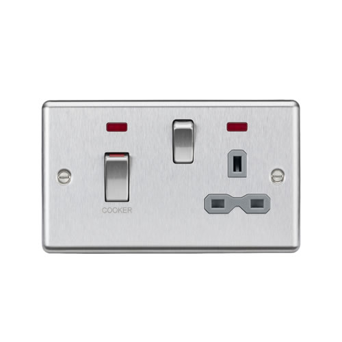 Knightsbridge Brushed Chrome 45A Double Pole Switch with 13A Switched Socket with Neons CL83MNBCG