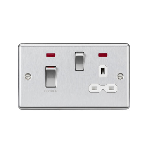 Knightsbridge Brushed Chrome 45A Double Pole Switch with 13A Switched Socket with Neons CL83MNBCW