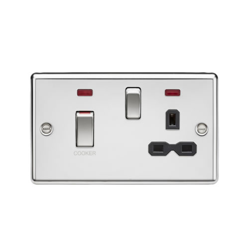 Knightsbridge Polished Chrome 45A Double Pole Switch with 13A Switched Socket with Neons CL83MNPC