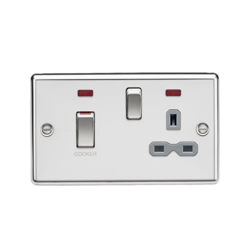 Knightsbridge Polished Chrome 45A Double Pole Switch with 13A Switched Socket with Neons CL83MNPCG