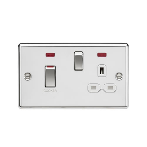Knightsbridge Polished Chrome 45A Double Pole Switch with 13A Switched Socket with Neons CL83MNPCW