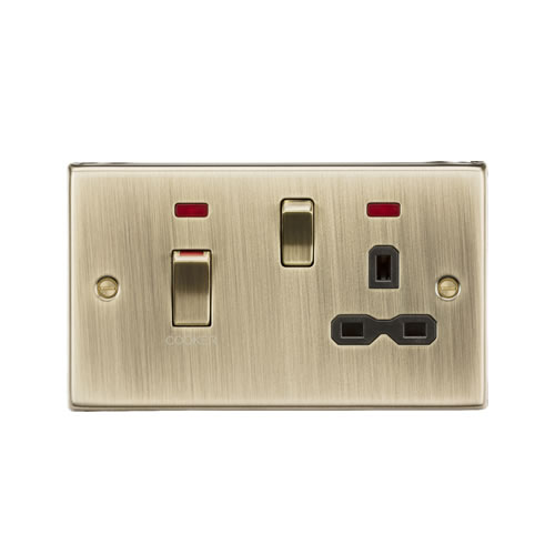 Knightsbridge Antique Brass 45A Double Pole Switch with 13A Switched Socket with Neons CS83MNAB