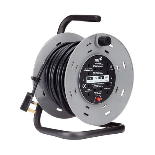 SMJ Electrical 25 Metre 4 Socket Heavy Duty Cable Reel with Thermal Cutout CTH2513