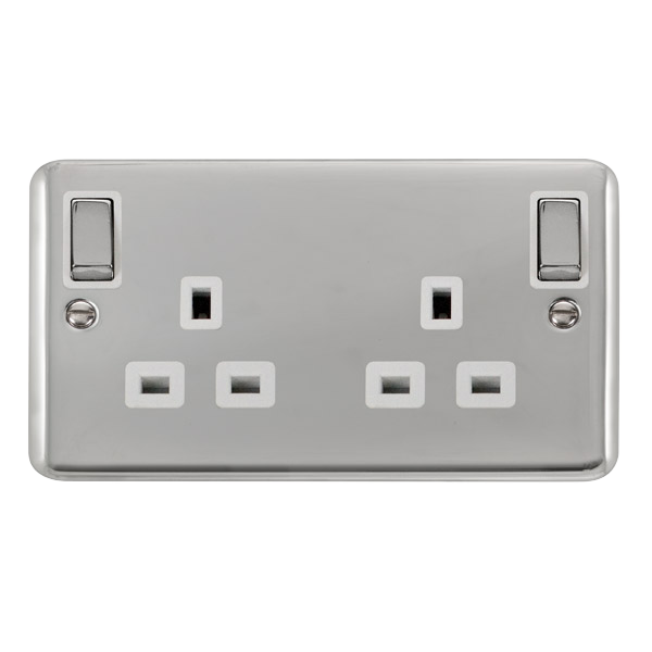 Click Deco Plus Polished Chrome 13A 2 Gang DP Outboard Switched Socket Outlet DPCH836WH