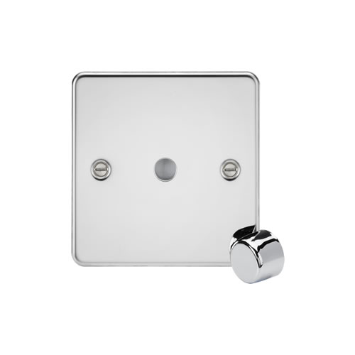 Knightsbridge Flat Plate Polished Chrome 1 Gang Dimmer Plate with Matching Dimmer Cap FP1DIMPC