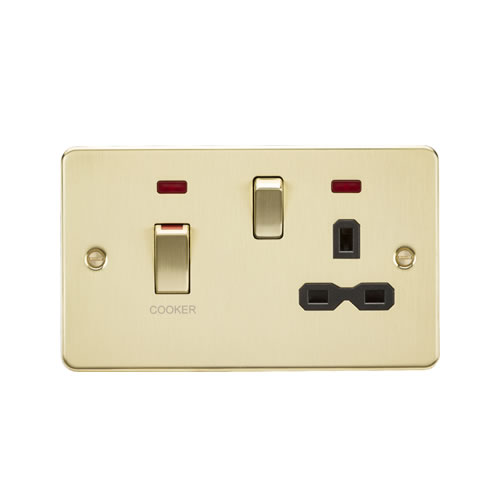 Knightsbridge Brushed Brass 45A Double Pole Switch with 13A Switched Socket with Neons FPR83MNBB