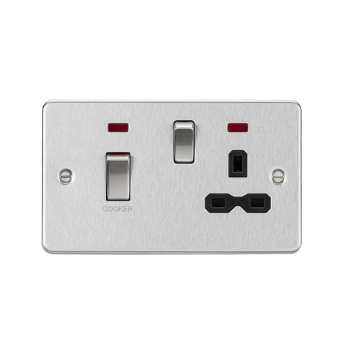 Knightsbridge Brushed Chrome 45A Double Pole Switch with 13A Switched Socket with Neons FPR83MNBC