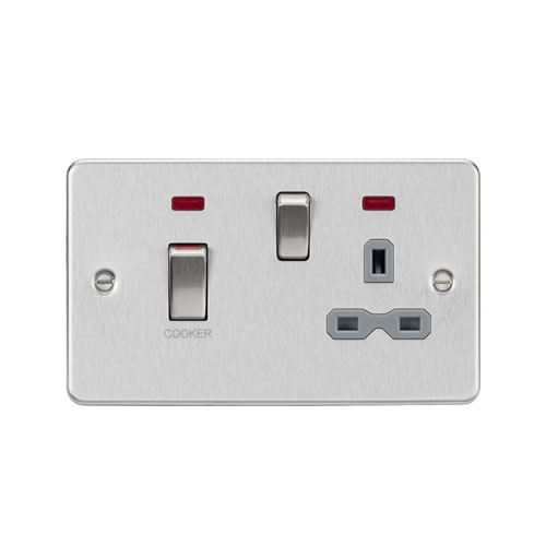 Knightsbridge Brushed Chrome 45A Double Pole Switch with 13A Switched Socket with Neons FPR83MNBCG