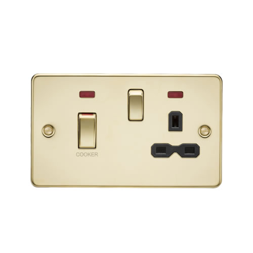 Knightsbridge Polished Brass 45A Double Pole Switch with 13A Switched Socket with Neons FPR83MNPB