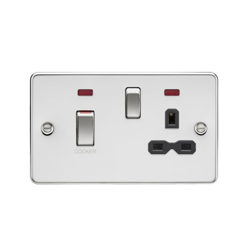 Knightsbridge Polished Chrome 45A Double Pole Switch with 13A Switched Socket with Neons FPR83MNPC