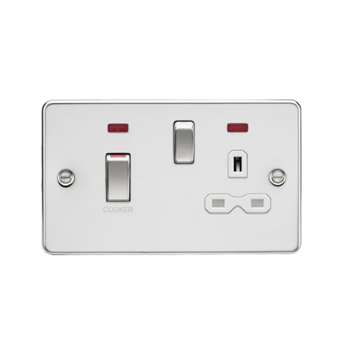 Knightsbridge Polished Chrome 45A Double Pole Switch with 13A Switched Socket with Neons FPR83MNPCW