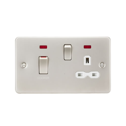 Knightsbridge Pearl 45A Double Pole Switch with 13A Switched Socket with Neons FPR83MNPLW