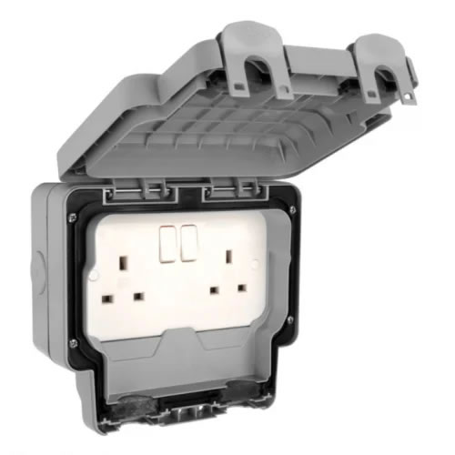 MK Masterseal Plus Rapidfix 2 Gang 13A IP66 Switched Outdoor Socket K56482STGRY