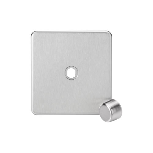 Knightsbridge Screwless Flat Plate Brushed Chrome 1 Gang Dimmer Plate with Matching Dimmer Cap SF1DIMBC