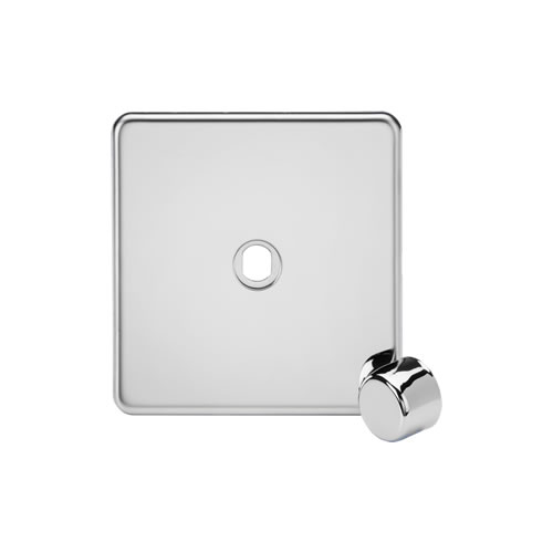 Knightsbridge Screwless Flat Plate Polished Chrome 1 Gang Dimmer Plate with Matching Dimmer Cap SF1DIMPC