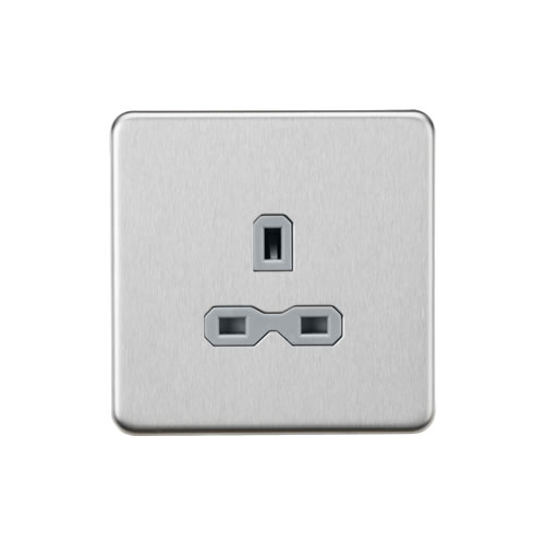 Knightsbridge Screwless Flat Plate Brushed Chrome 13A 1 Gang Unswitched Socket SFR7000UBCG