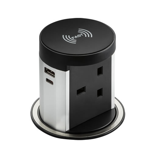 Knightsbridge 13A Pop up Socket with 10W Wireless Charger and Dual USB A+C (12V DC 1.5A) Max 30W SK0016