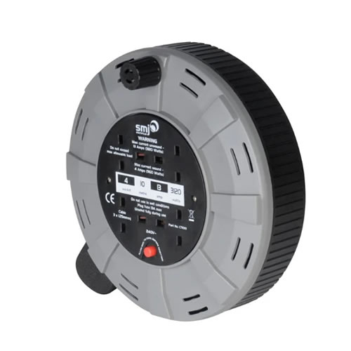 SMJ Electrical 10 Metre 4 Socket Cassette Cable Reel with Thermal Cutout CT1013