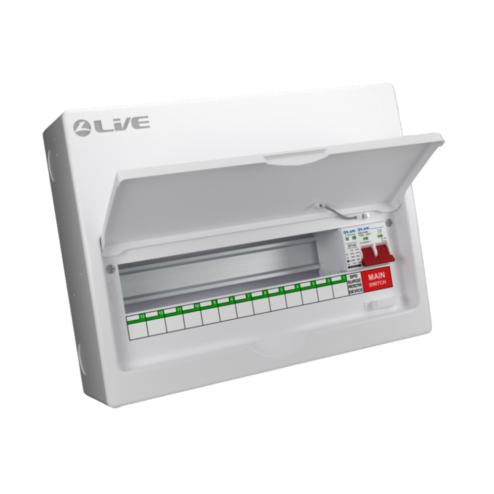 LIVE 4 Way Metal Clad Surge Protection Consumer Unit 100A Main Switch (1 Usable Way) LSMC4M-SP