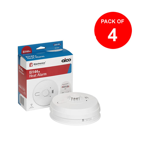 Aico Ei144e Mains Powered Easi-Fit Heat Alarm with 9V Battery Back-up (Pack of 4)