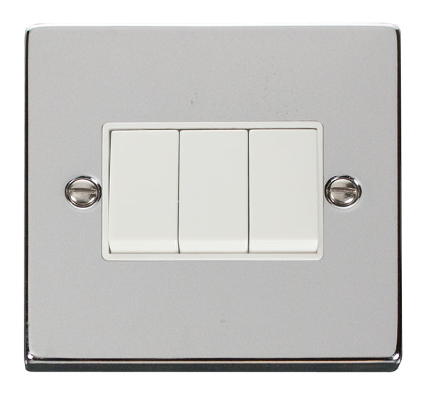 Click Deco Polished Chrome 3 Gang 2 Way Switch VPCH013WH