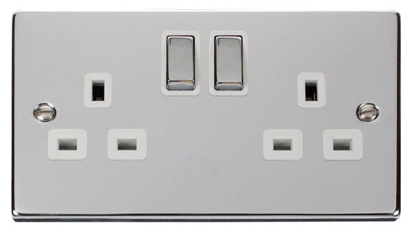 Click Deco  Polished Chrome 13A Double Switched Socket VPCH536WH