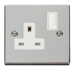 Click Deco  Polished Chrome 13A Single Switched Socket VPCH035WH