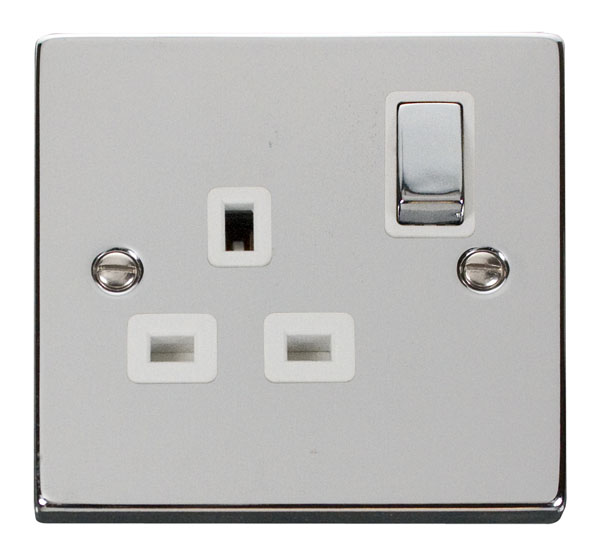Click Deco  Polished Chrome 13A Single Switched Socket VPCH535WH