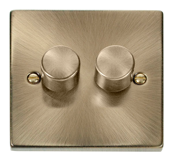 Click Deco Antique Brass 2 Gang 2 Way 100W LED Dimmer VPAB162