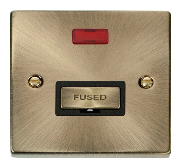 Click Deco Antique Brass Unswitched Fused Spur with Neon VPAB753BK