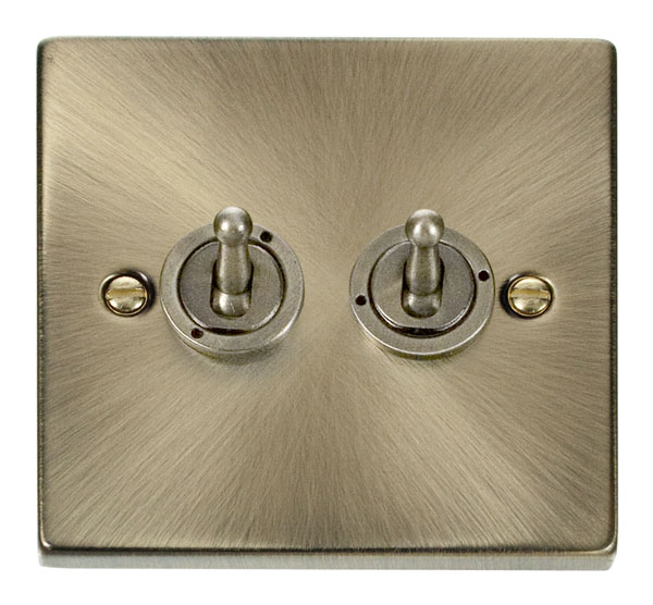 Click Deco Antique Brass 2 Gang 2 Way Toggle Switch VPAB422