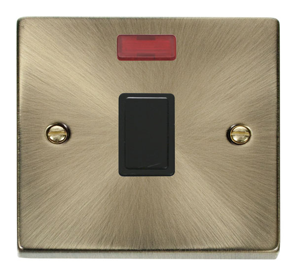 Click Deco Antique Brass 20A Double Pole Switch with Neon VPAB623BK