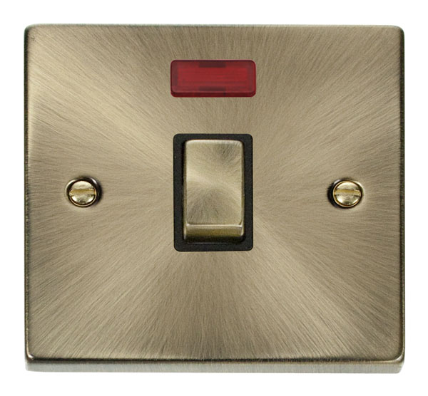 Click Deco Antique Brass 20A Double Pole Switch with Neon VPAB723BK