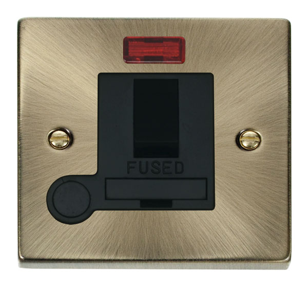 Click Deco Antique Brass Switched Fused Spur with Neon and Flex Outlet VPAB052BK