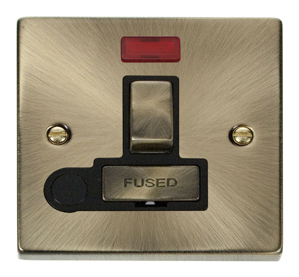 Click Deco Antique Brass Switched Fused Spur with Neon and Flex Outlet VPAB552BK