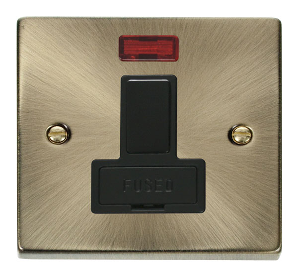 Click Deco Antique Brass Switched Fused Spur with Neon VPAB652BK