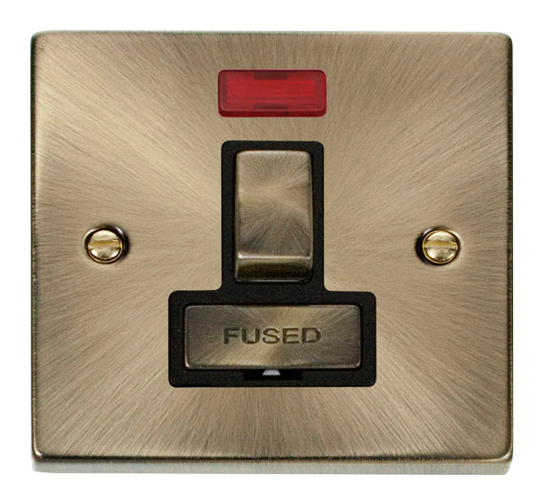 Click Deco Antique Brass Switched Fused Spur with Neon VPAB752BK