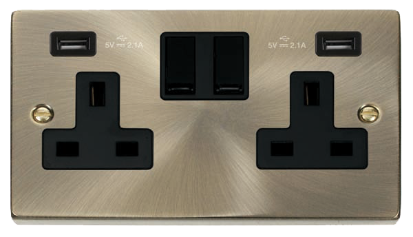 Click Deco Antique Brass Twin USB Double Socket VPAB780BK