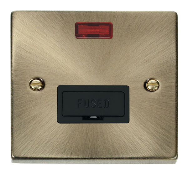 Click Deco Antique Brass Unswitched Fused Spur with Neon VPAB653BK
