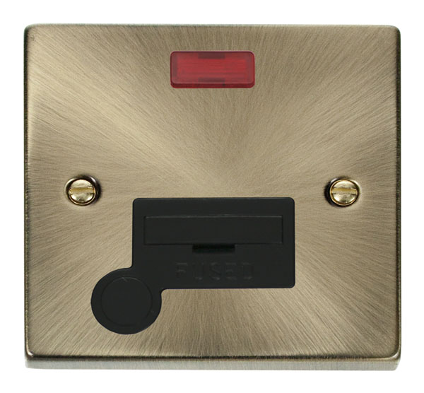 Click Deco Antique Brass Unswitched Fused Spur with Neon and Flex Outlet VPAB053BK