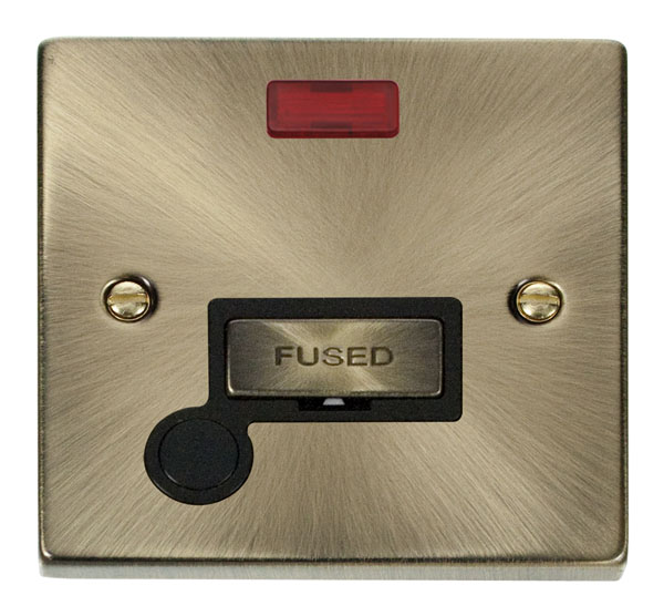 Click Deco Antique Brass Unswitched Fused Spur with Neon and Flex Outlet VPAB553BK