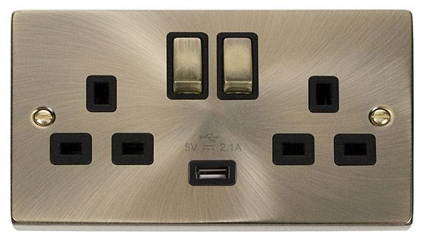 Click Deco Antique Brass USB Double Switched Socket VPAB570BK