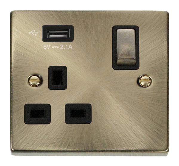 Click Deco Antique Brass USB Single Switched Socket VPAB571UBK