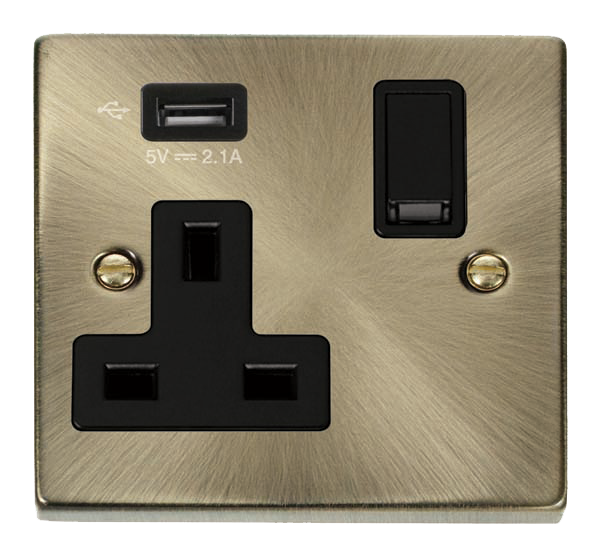Click Deco Antique Brass USB Single Switched Socket VPAB771UBK