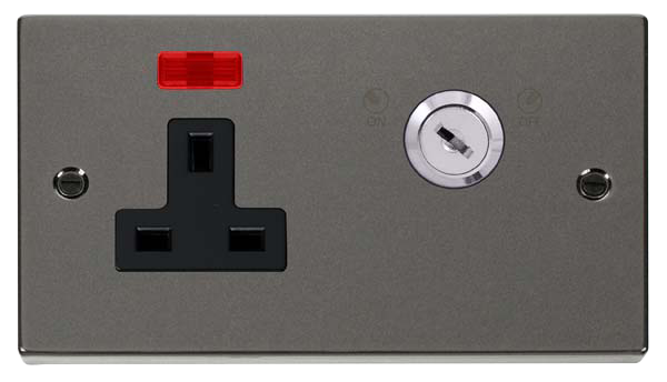 Click Deco B/Nickel 13A 2G Key Lockable Socket Neon VPBN675BK
